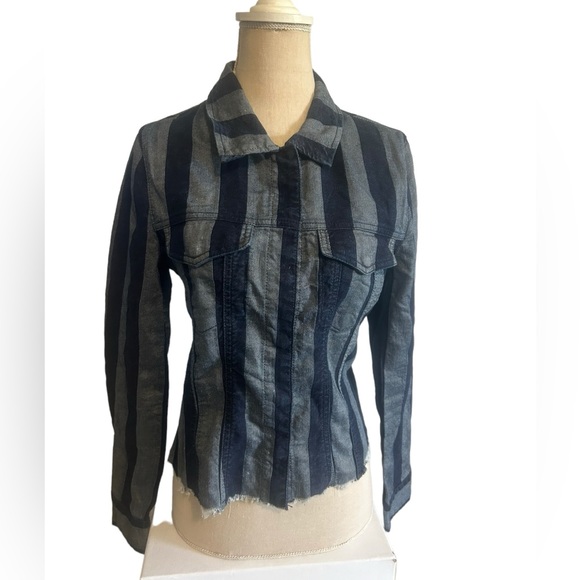 7 for all Mankind x Marques Almeida Crop Fitted Jacket Striped Denim NWT Size S - Picture 3 of 13